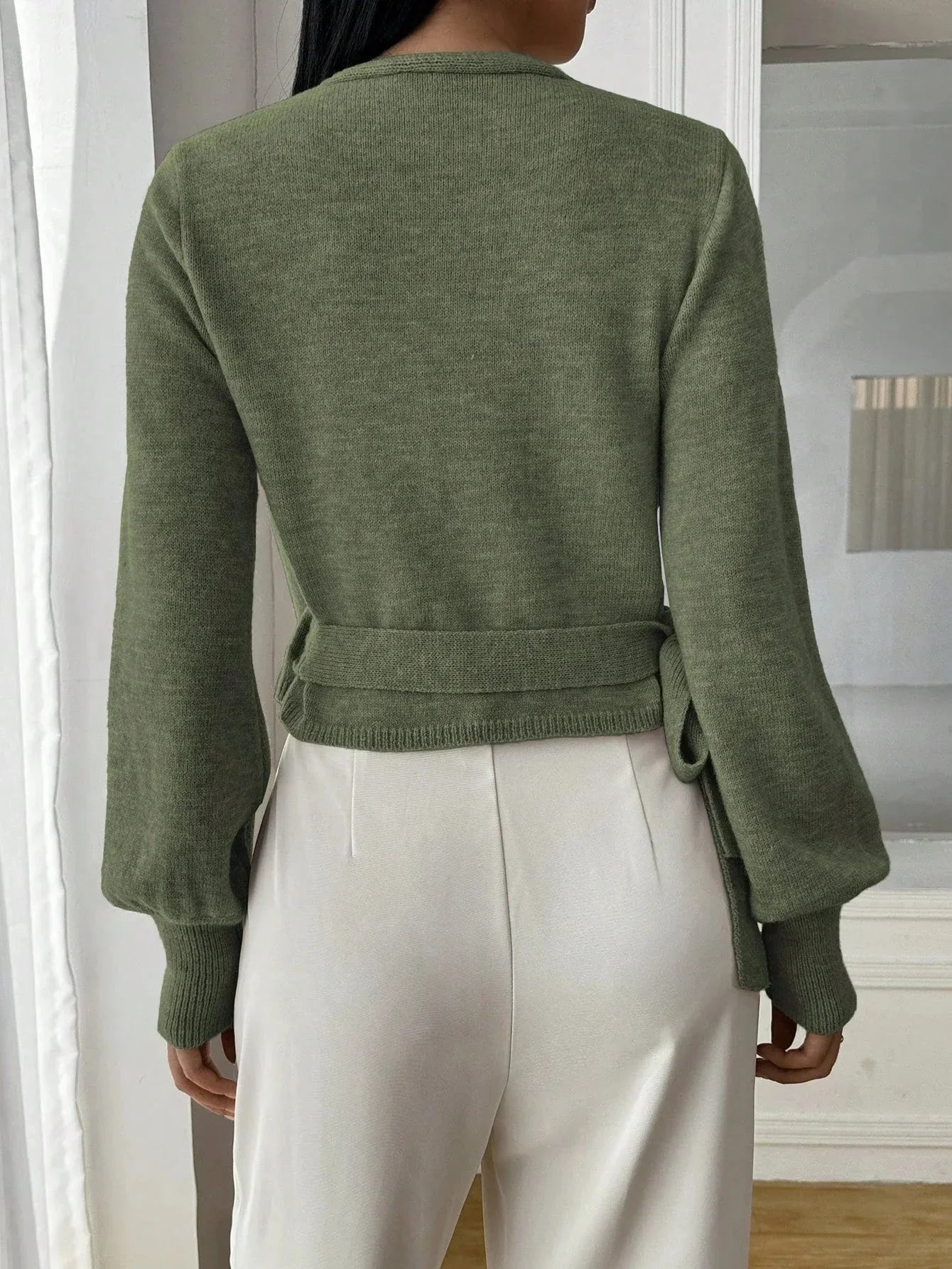 Women's Wrap Sweater with Adjustable Tie Belt