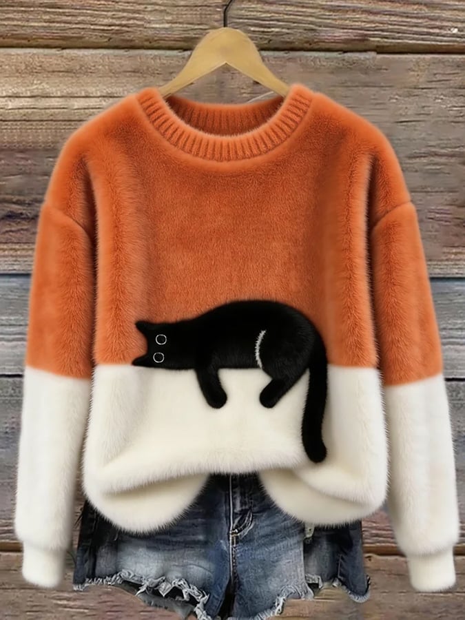 Suéter casual de mujer con estampado de gatos
