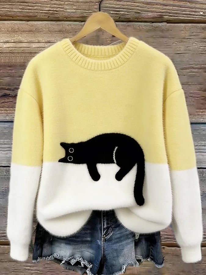 Suéter casual de mujer con estampado de gatos