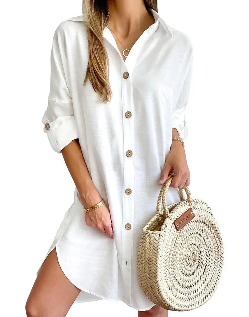 Robe mini boutonnée à manches longues pour femmes