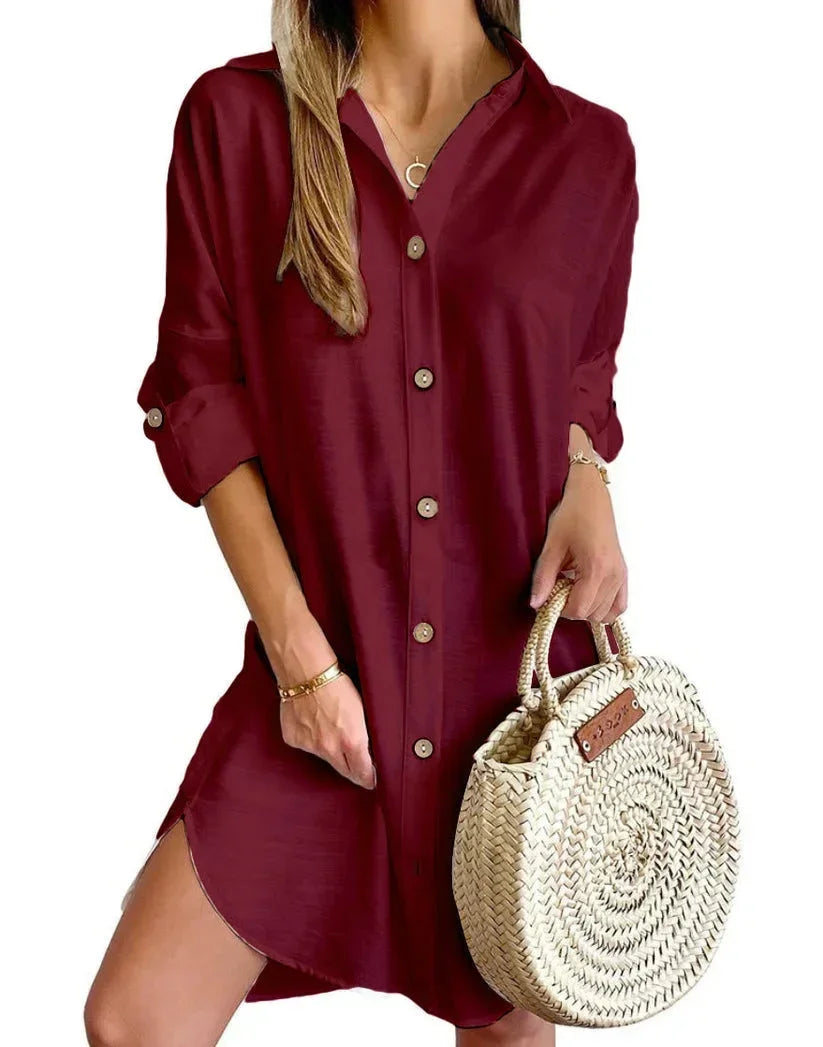 Robe mini boutonnée à manches longues pour femmes