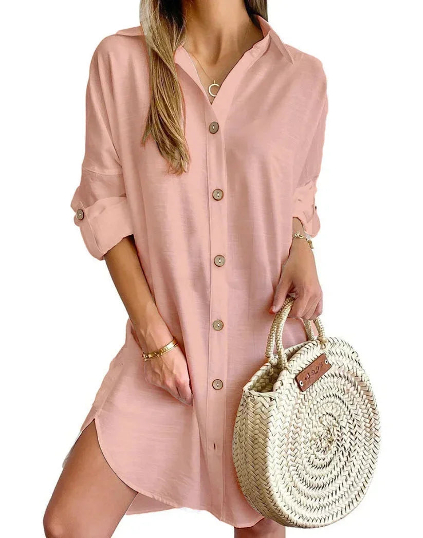 Robe mini boutonnée à manches longues pour femmes