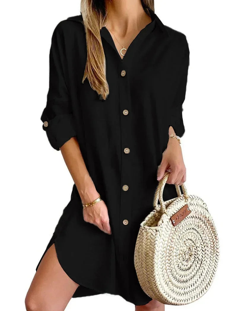Robe mini boutonnée à manches longues pour femmes