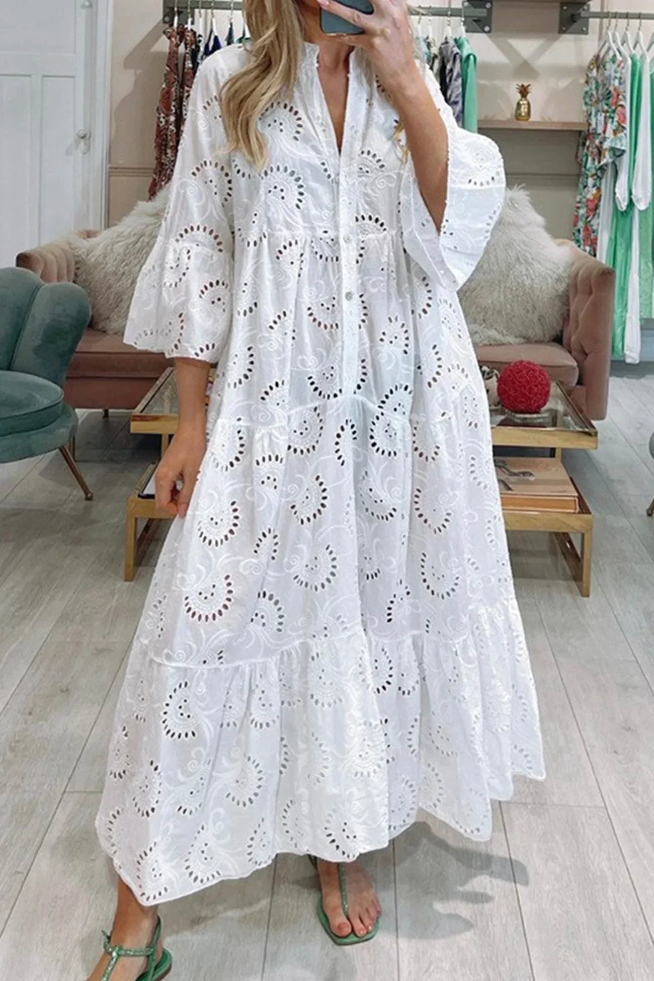Women’s Embroidered Boho Flowy Maxi Dress
