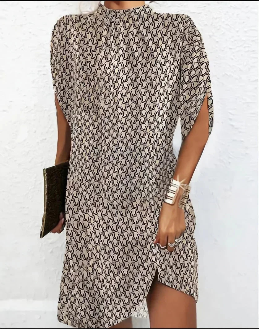 Mock Neck Cape Sleeve Mini Dress with Split Detail