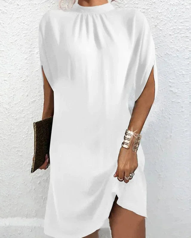 Mock Neck Cape Sleeve Mini Dress with Split Detail