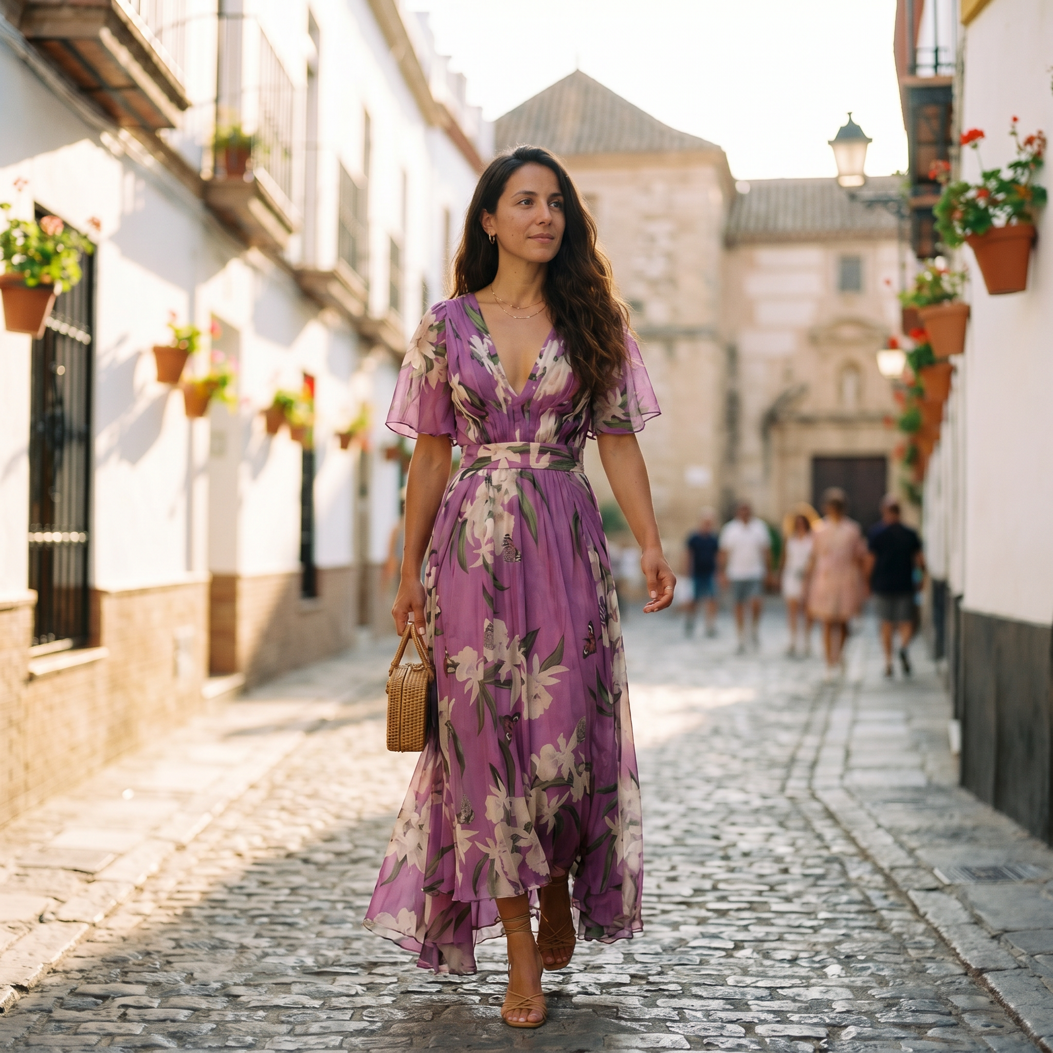 Women's Floral Maxi Dress with V-Neck