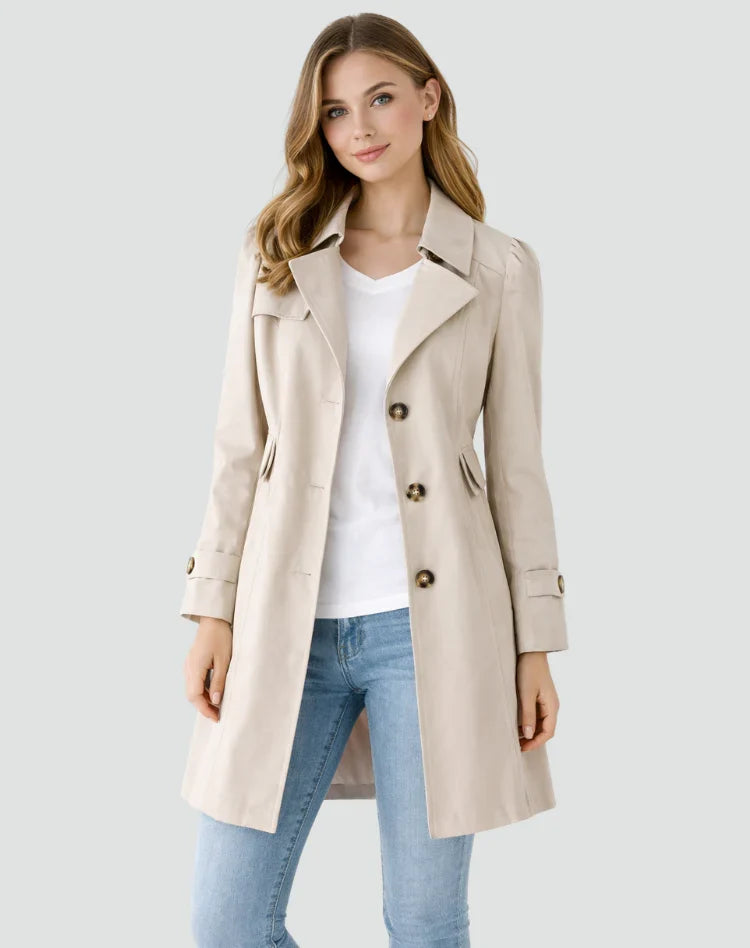 Women's Classic Trench Coat with Lapel Collar