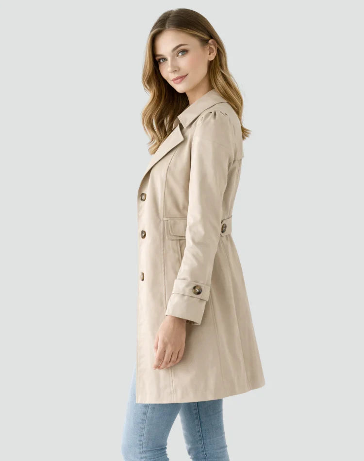 Women's Classic Trench Coat with Lapel Collar