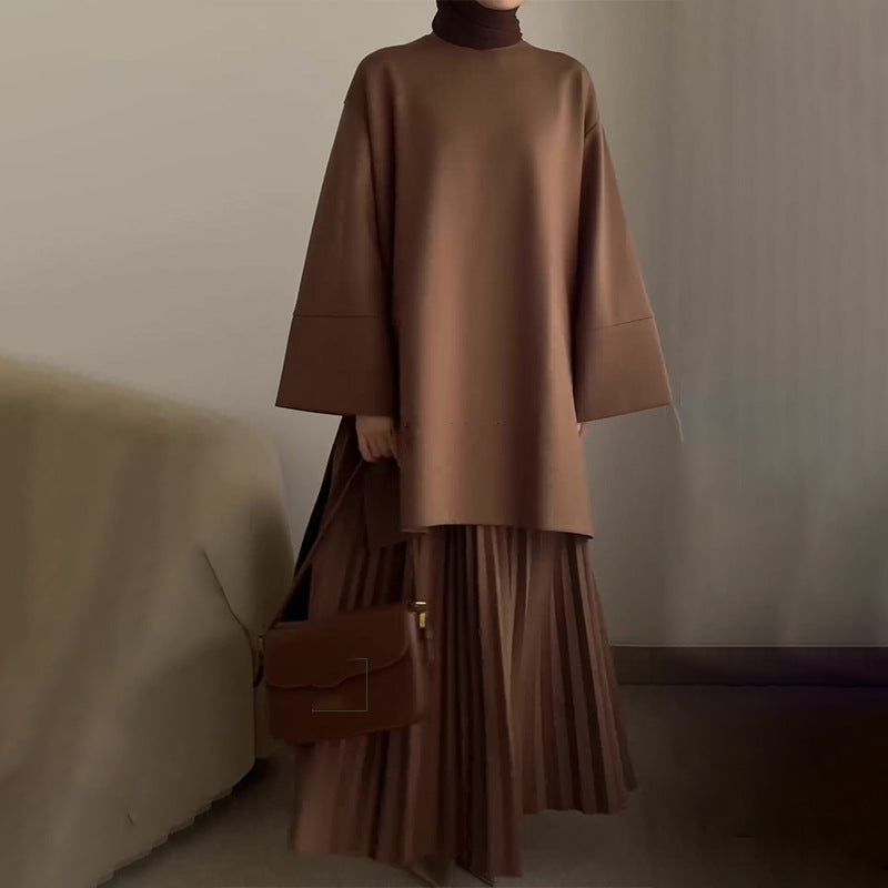 Women's Pleated Two-Piece Set with Bell Sleeves