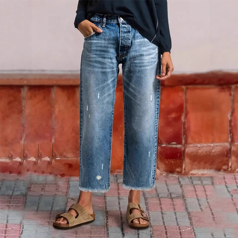 Women's Retro Short Straight Jeans