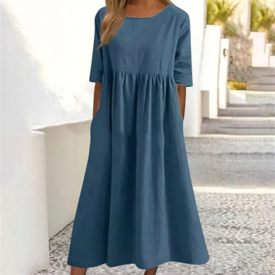 Robe midi décontractée pour femme à taille empire