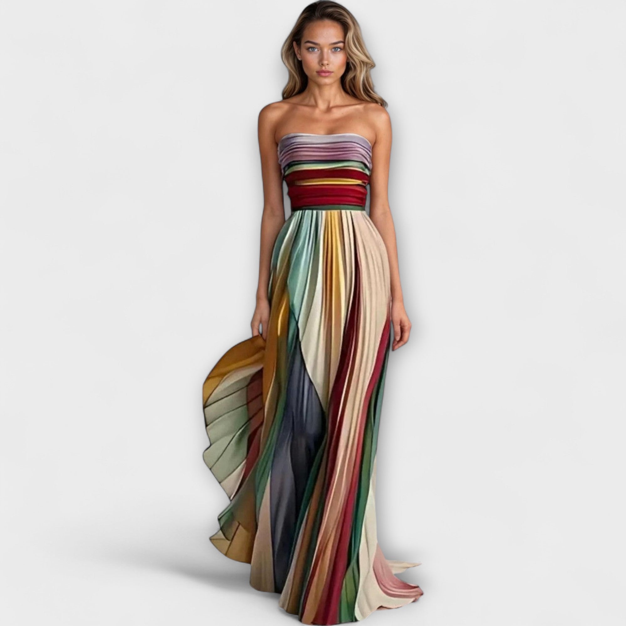 Women's Rainbow Pleated Strapless Dress