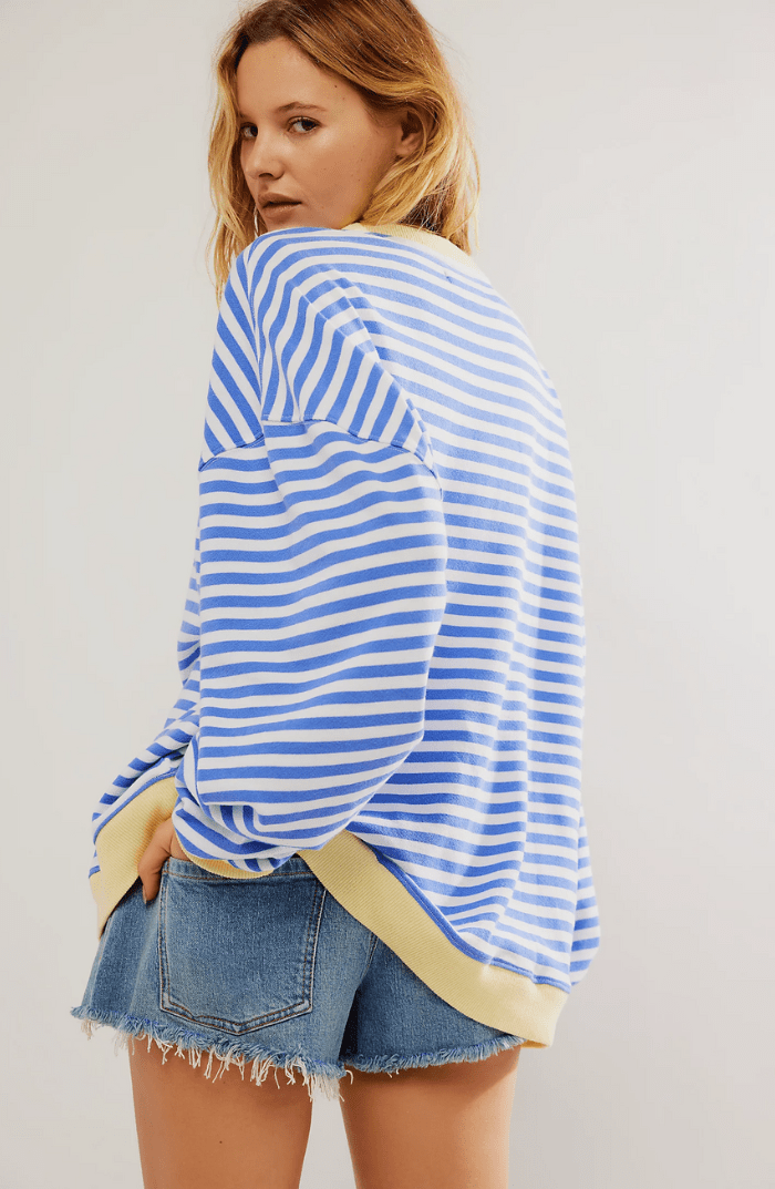 Women's Striped Sweatshirt Relaxed Fit Crew Neck