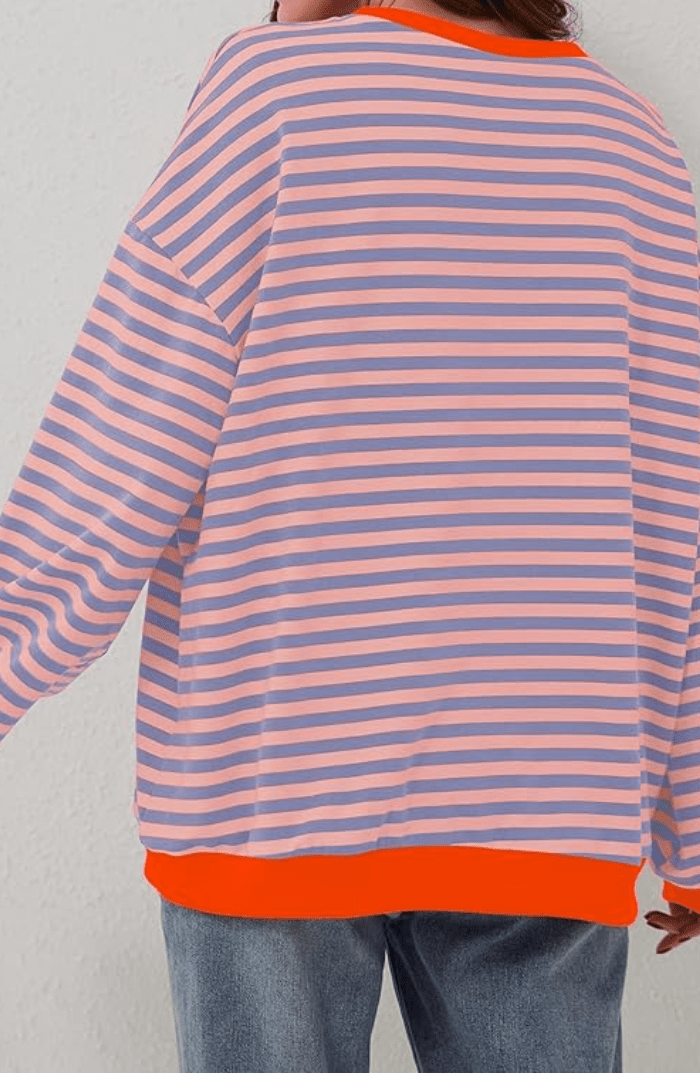 Women's Striped Sweatshirt Relaxed Fit Crew Neck