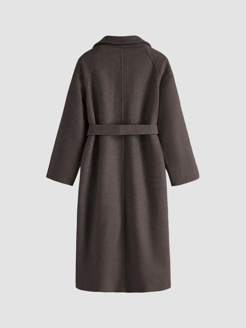 Women's Belted Long Wrap Coat with Relaxed Fit