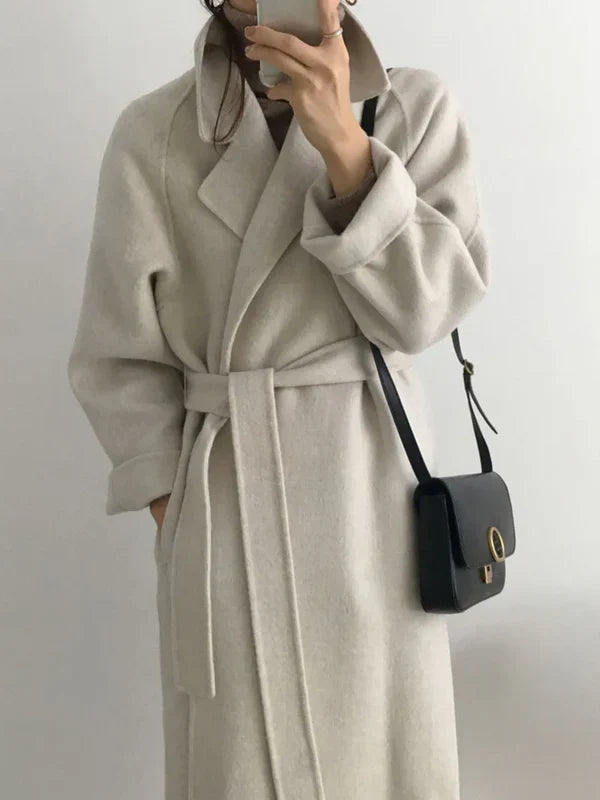 Women's Belted Long Wrap Coat with Relaxed Fit