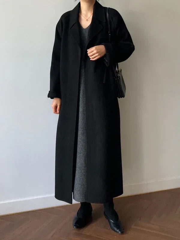 Women's Belted Long Wrap Coat with Relaxed Fit