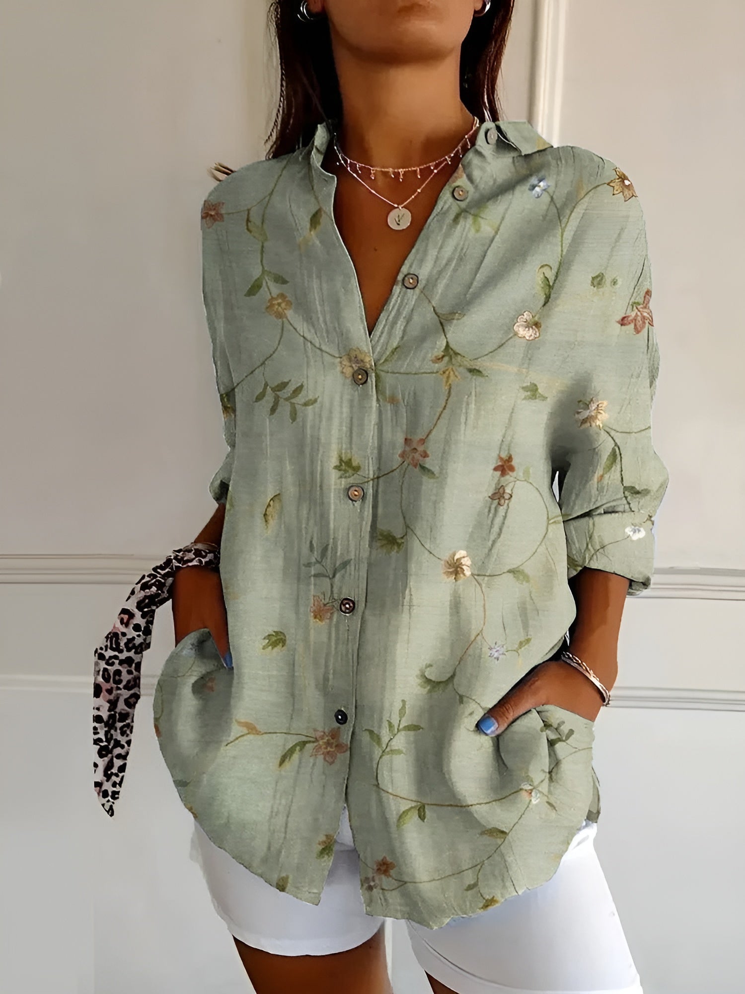 Blouse imprimée chic femme manches longues style décontracté
