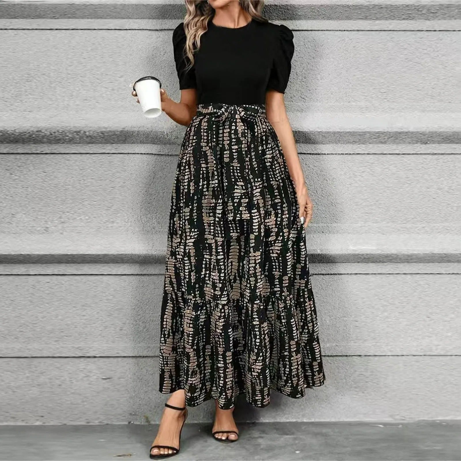 Women’s Floral Print Maxi Dress with Elegant Contrast Bodice