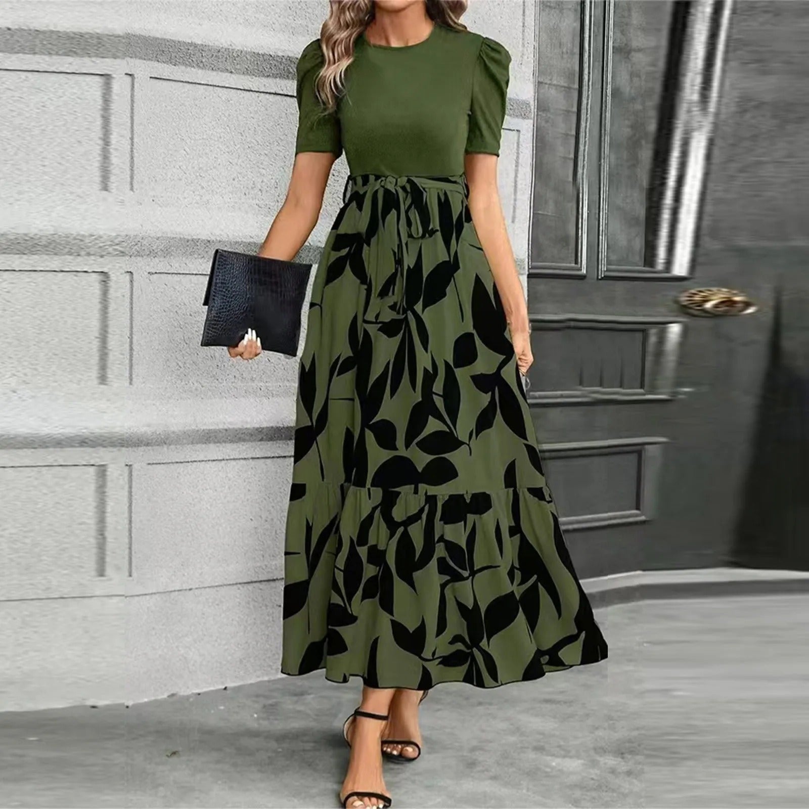 Women’s Floral Print Maxi Dress with Elegant Contrast Bodice