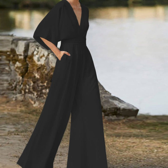 Stylish V-neck Jumpsuit with Flattering Fit