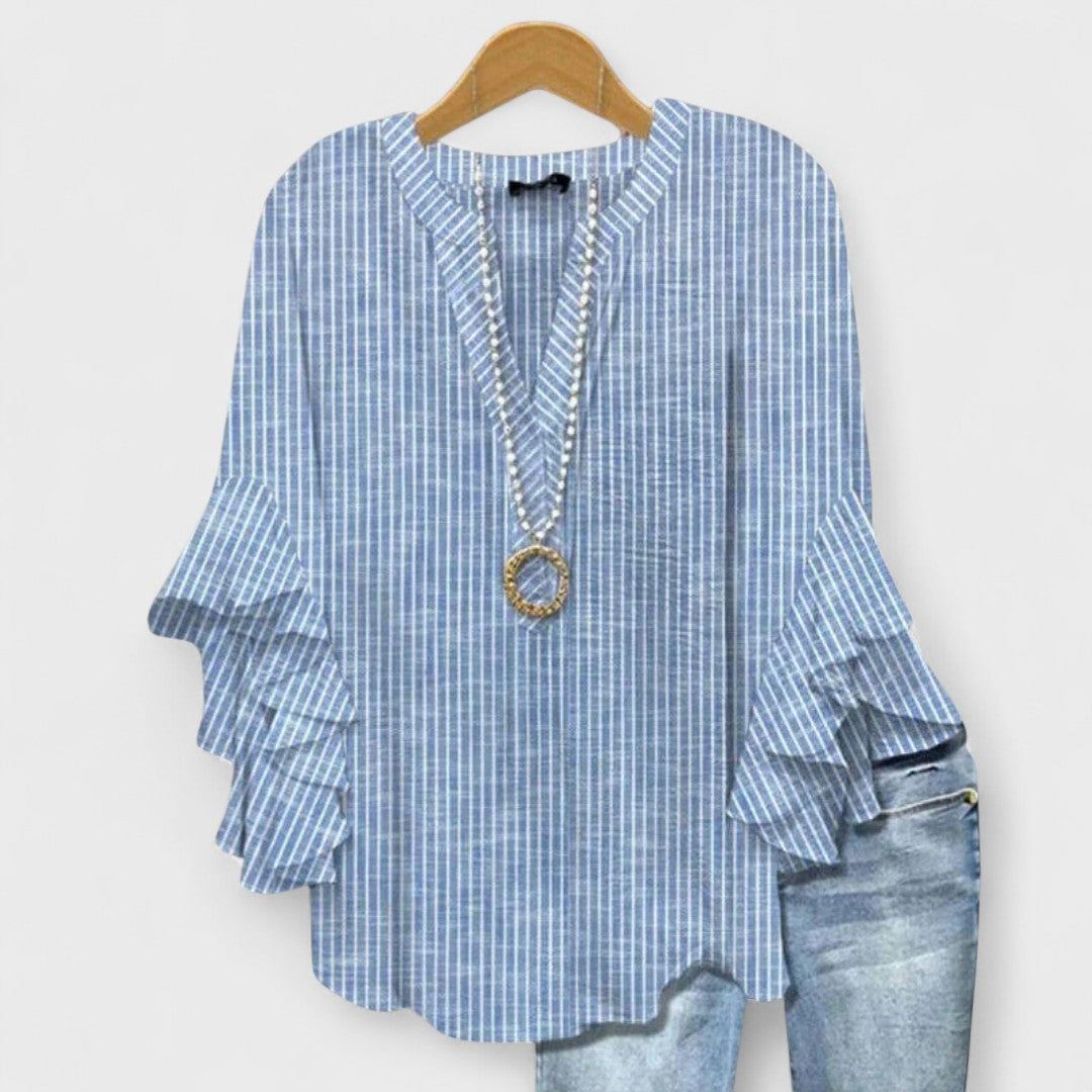 Women's Floral Blouse with Cascading Ruffled Sleeves