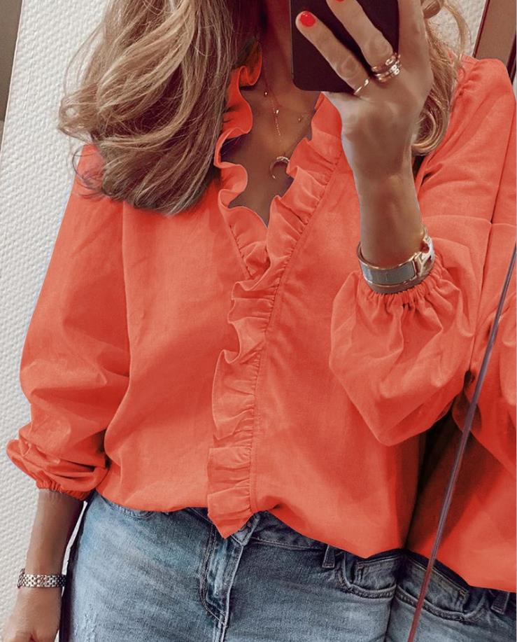 Elegant Ruffled V-Neck Blouse - Stylish Women's Top