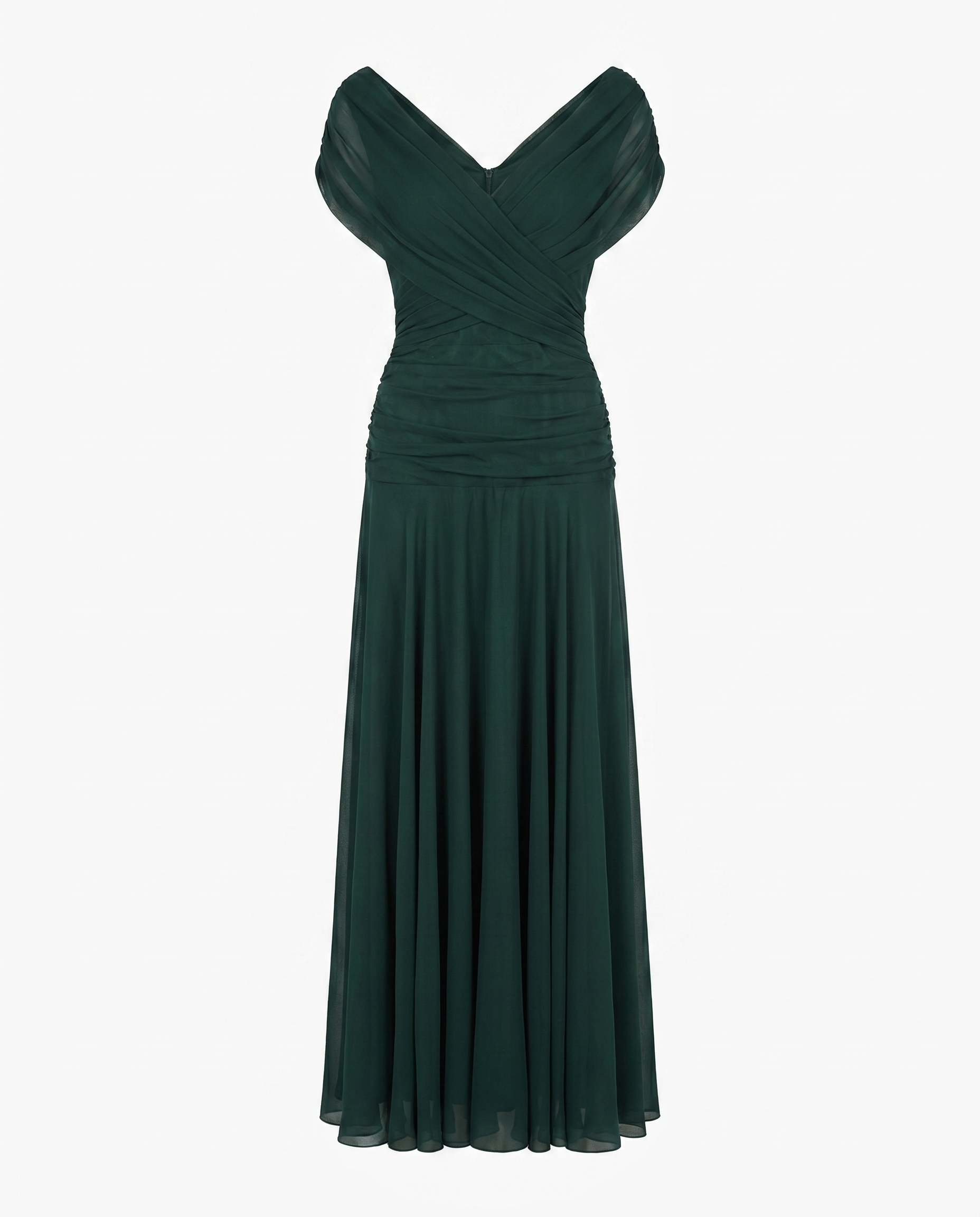 Women's Draped Off-Shoulder V-Neck Ruched Maxi Gown