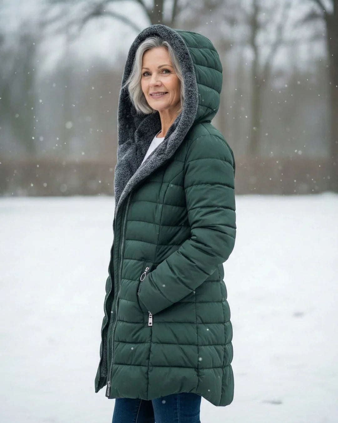 Women's Hooded Puffer Jacket with Fleece Lining