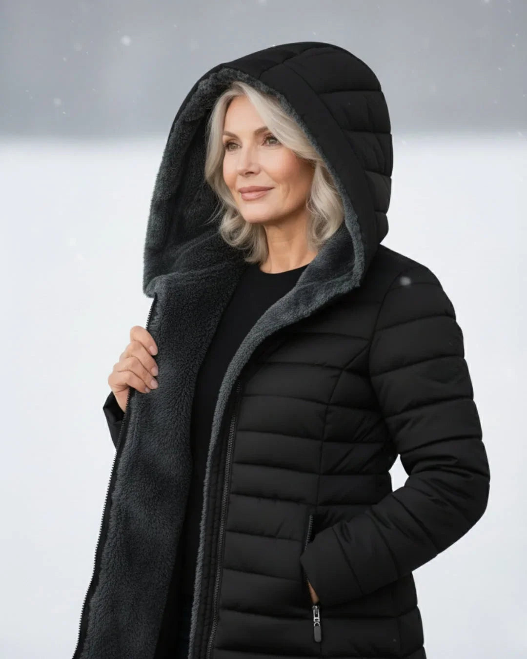 Women's Hooded Puffer Jacket with Fleece Lining