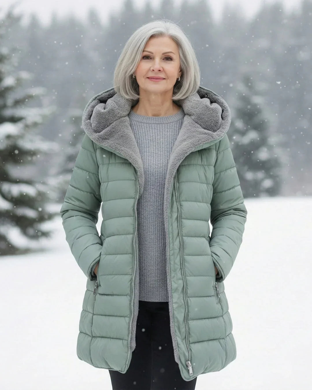 Women's Hooded Puffer Jacket with Fleece Lining