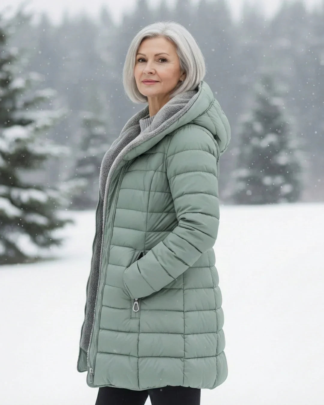 Women's Hooded Puffer Jacket with Fleece Lining