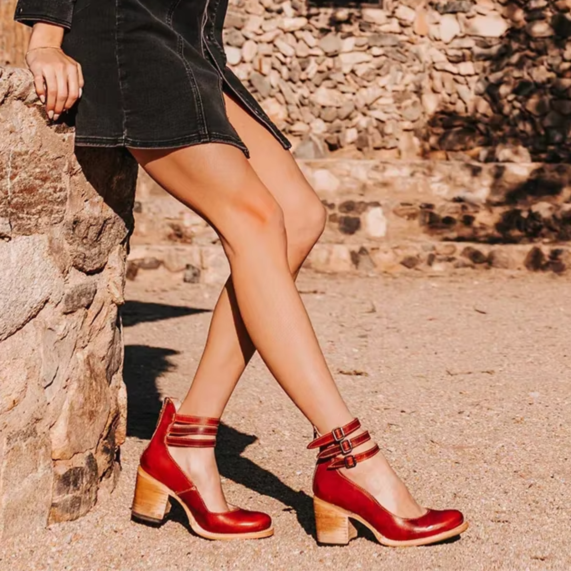 Chaussures en cuir confortables pour femmes avec bride à la cheville