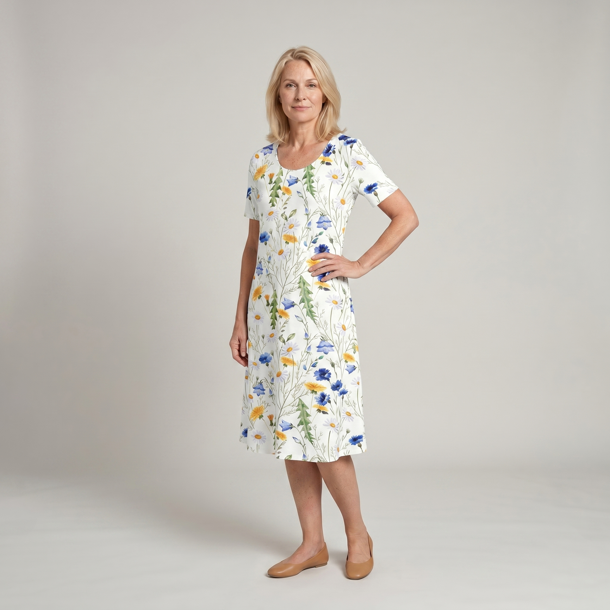Women's Casual Floral Style Print Midi Dress
