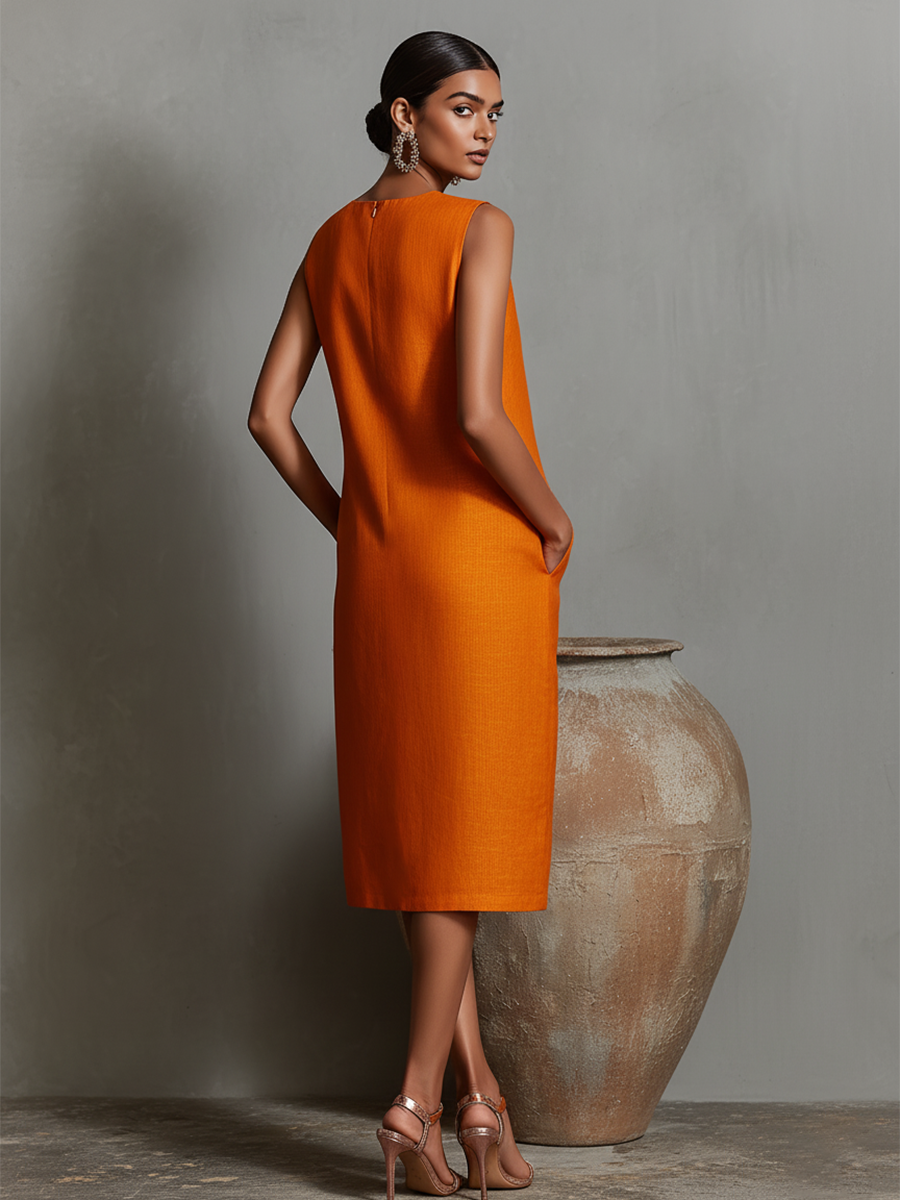 Women's Sleeveless Crew Neck Shift Dress