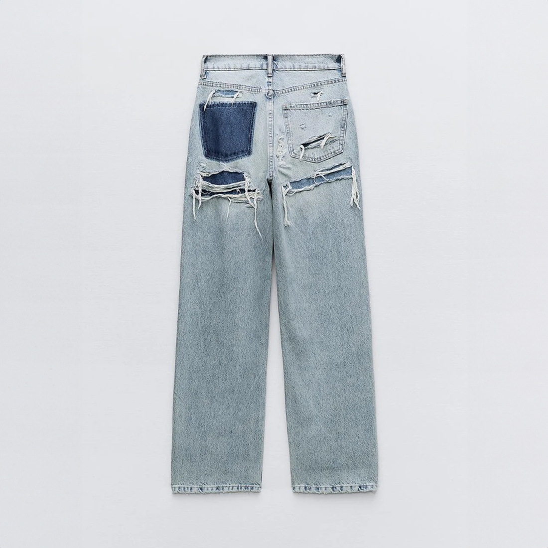 Jeans de pierna ancha para mujer con bolsillos traseros en contraste