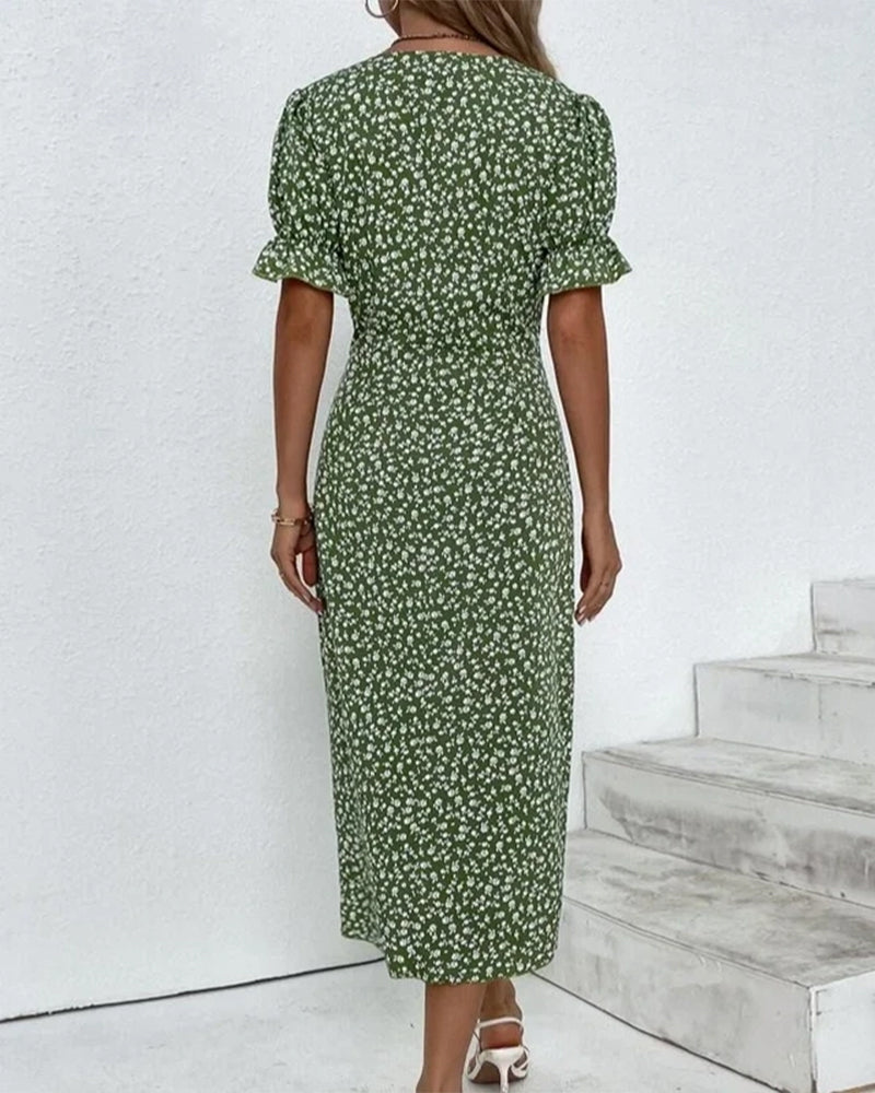 Floral V-Neck Midi Summer Dress for Women