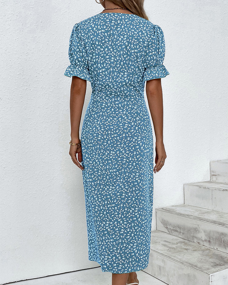 Floral V-Neck Midi Summer Dress for Women