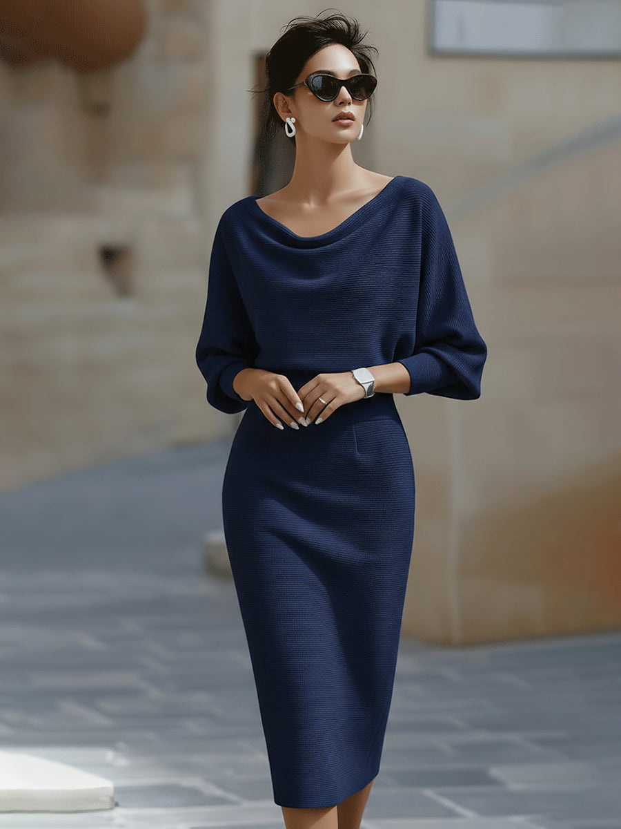 Robe midi moulante élégante pour femme avec col drapé