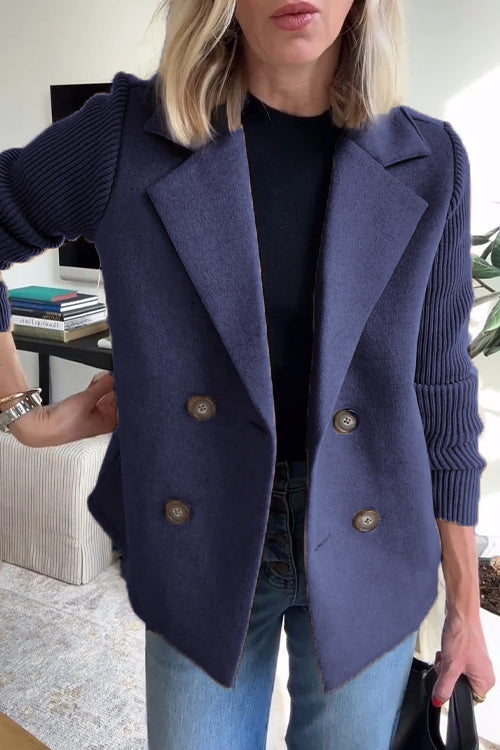 Women's Double-Breasted Blazer with Knit Sleeves