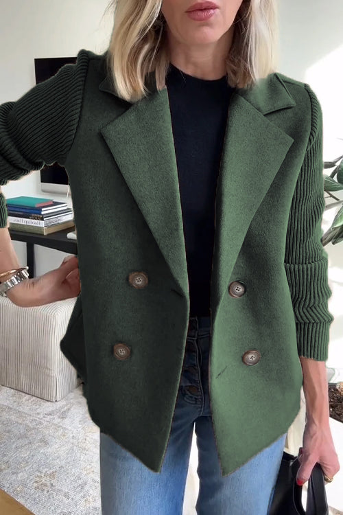 Women's Double-Breasted Blazer with Knit Sleeves