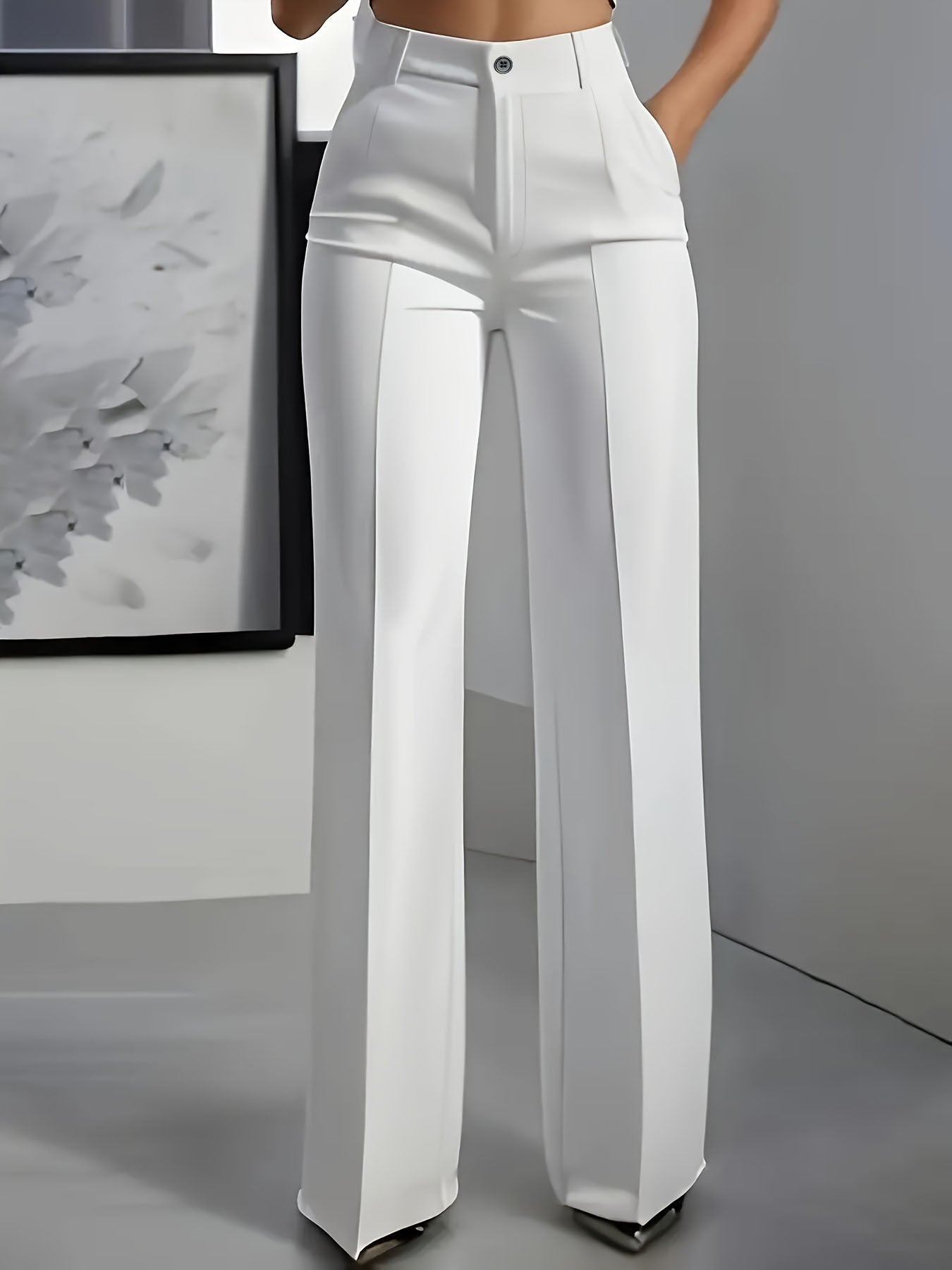 Women's High-Waisted Pants with Elastic Waistband