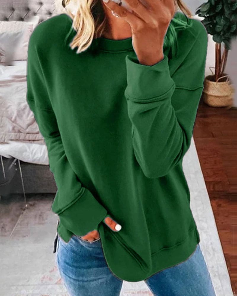 Women's Plain Sweatshirt Crew Neck Relaxed Fit