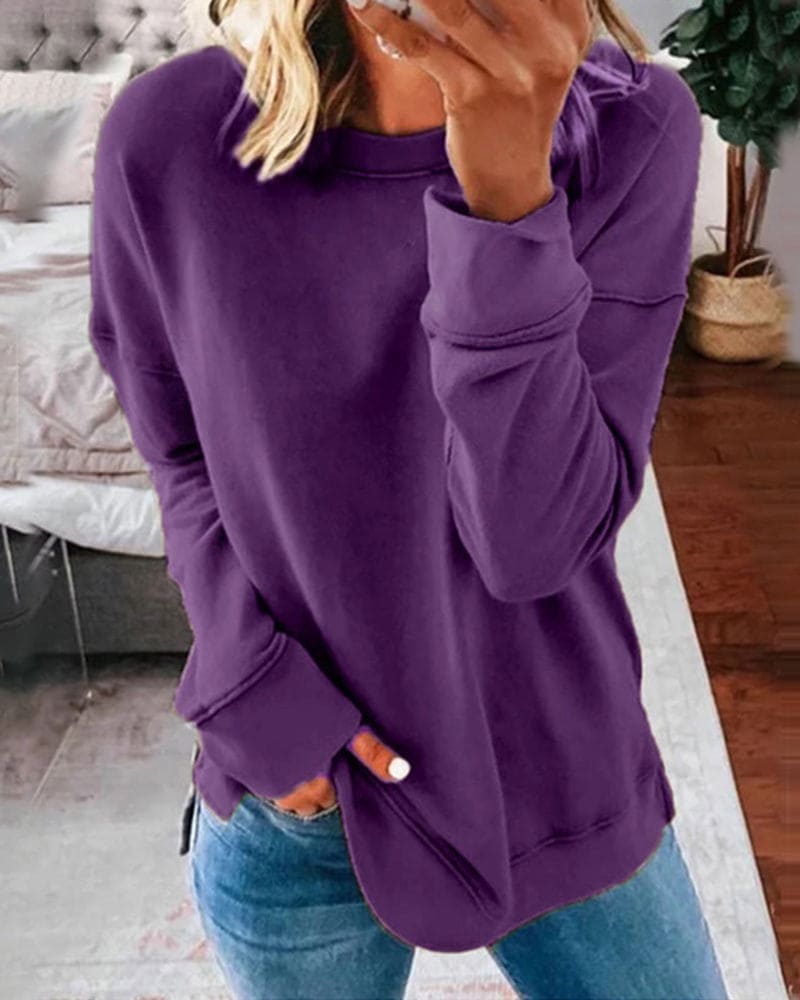 Women's Plain Sweatshirt Crew Neck Relaxed Fit