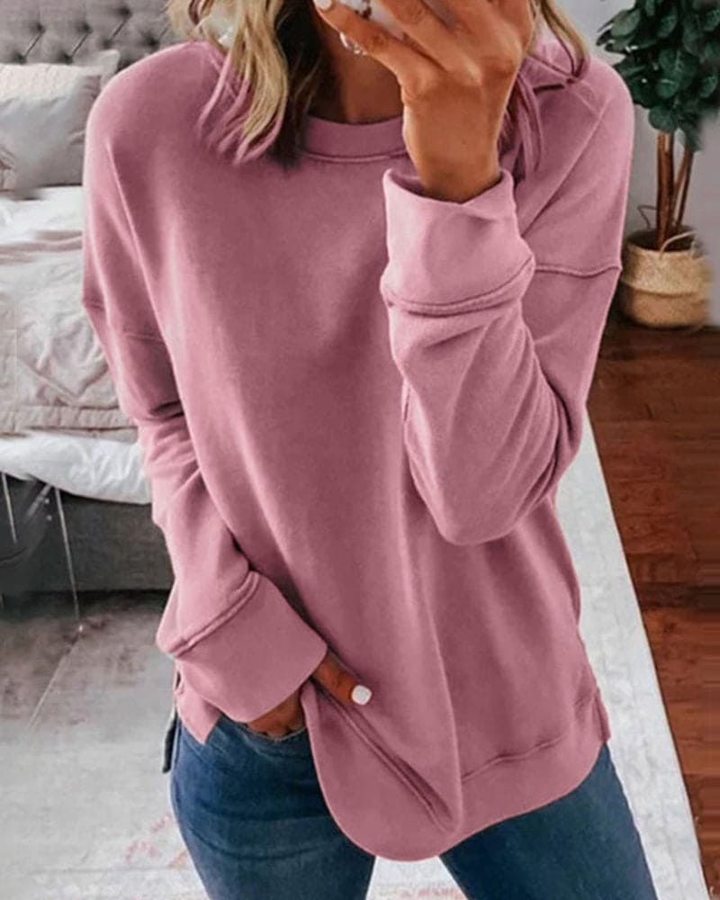Women's Plain Sweatshirt Crew Neck Relaxed Fit