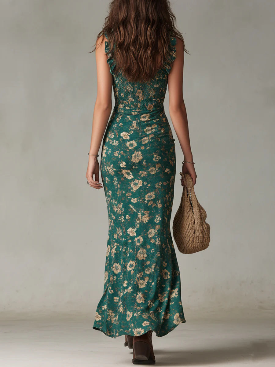 Robe maxi sirène bohème fleurie pour femme
