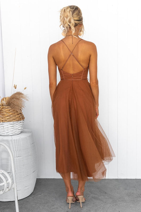 Robe midi en tulle pour femme avec décolleté en cœur