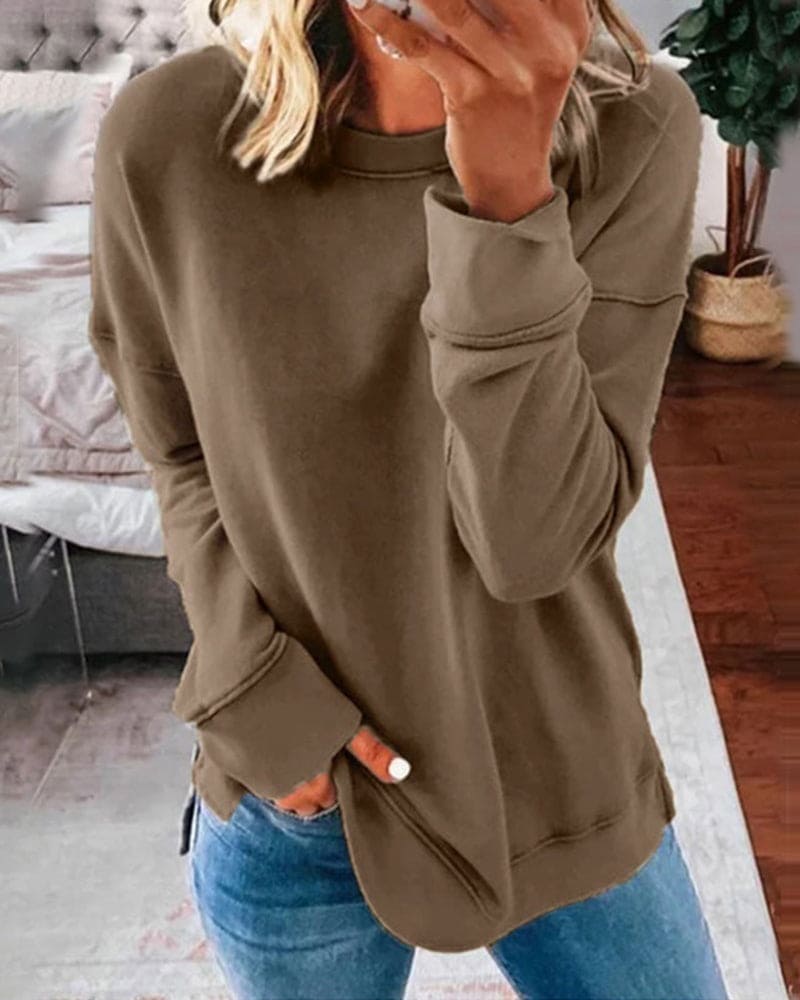 Women's Plain Sweatshirt Crew Neck Relaxed Fit
