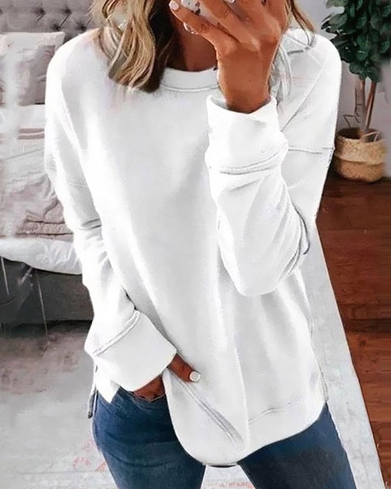 Women's Plain Sweatshirt Crew Neck Relaxed Fit